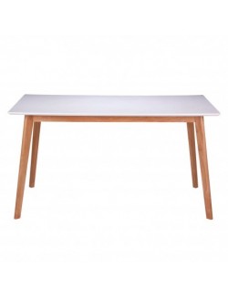 Mesa fija pequeña de comedor o cocina lacada blanco y patas de madera de roble.