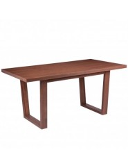Mesa de comedor fija de madera rectángular en color nogal.
