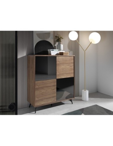 Aparador alto cristal negro efecto espejo,...