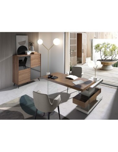 Aparador alto cristal negro efecto espejo,...