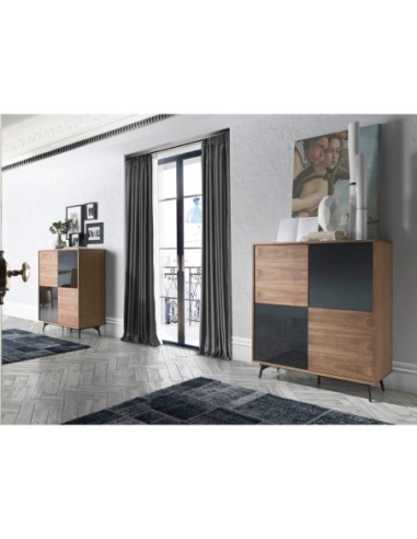 Aparador alto cristal negro efecto espejo,...