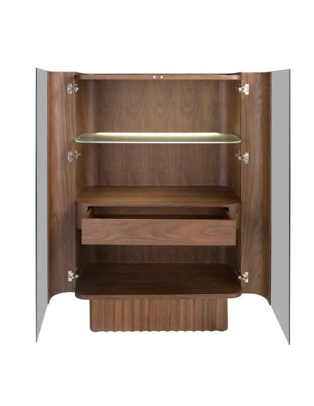 Aparador alto cristal templado, nogal con iluminación interior