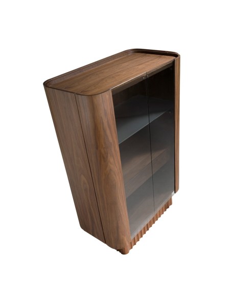 Aparador alto cristal templado, nogal con iluminación interior