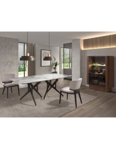 Aparador alto cristal templado, nogal con...