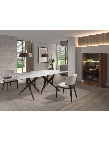 Aparador alto cristal templado, nogal con iluminación interior