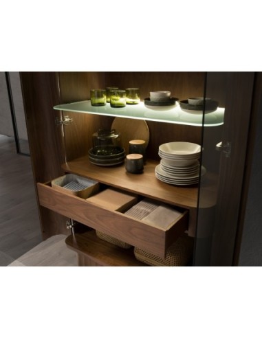 Aparador alto cristal templado, nogal con...