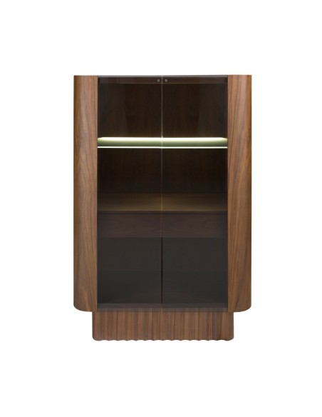 Aparador alto cristal templado, nogal con iluminación interior