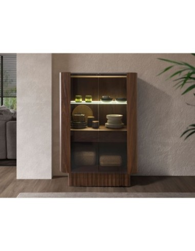 Aparador alto cristal templado, nogal con...