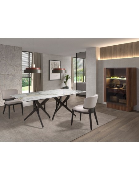 Aparador alto cristal templado, nogal con iluminación interior