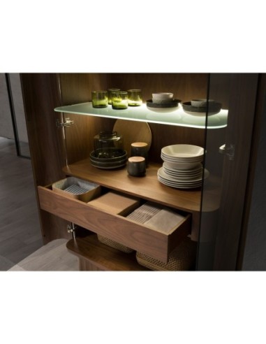 Aparador alto cristal templado, nogal con...