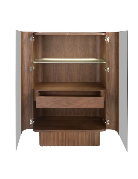 Aparador alto cristal templado, nogal con iluminación interior