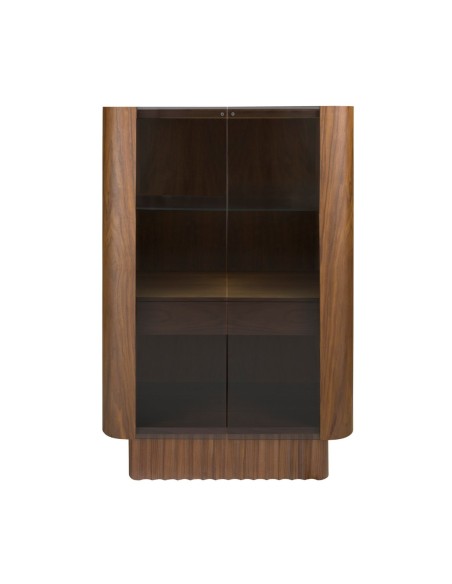 Aparador alto cristal templado, nogal con iluminación interior