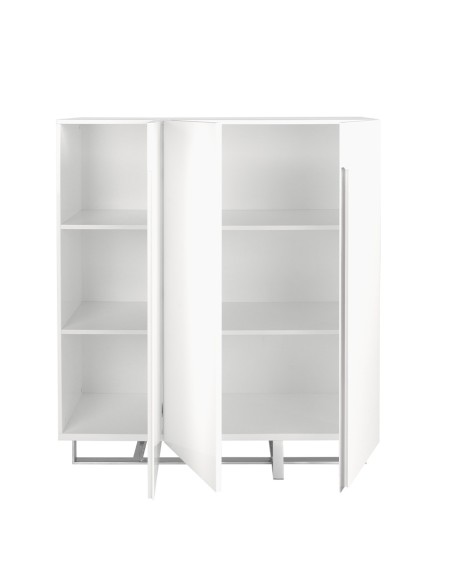 Aparador alto madera blanco y acero cromado