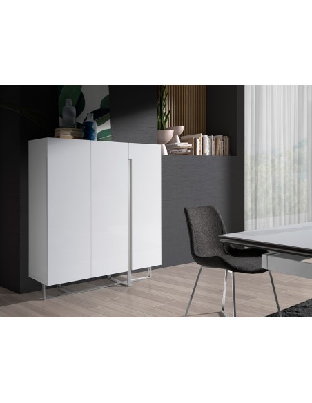 Aparador alto madera blanco y acero cromado