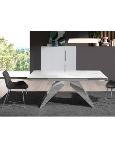 Aparador alto madera blanco y acero cromado