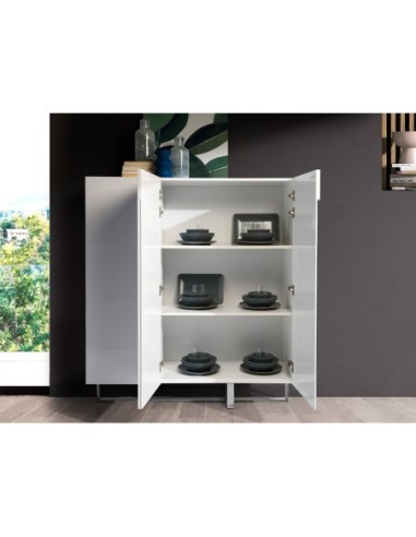 Aparador alto madera blanco y acero cromado