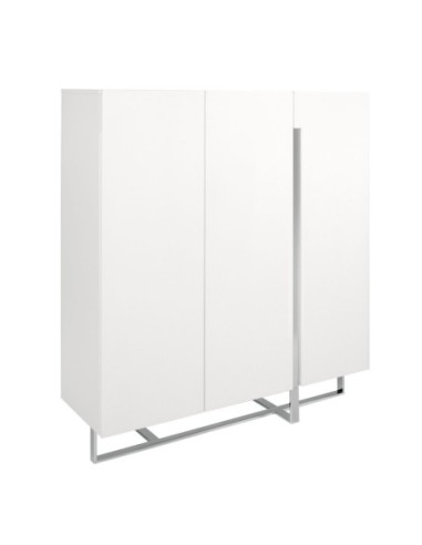 Aparador alto madera blanco y acero cromado