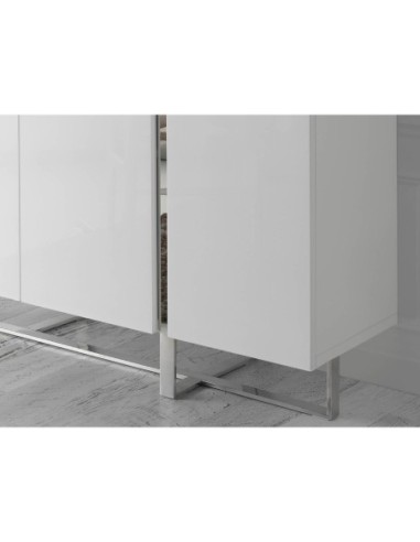 Aparador alto madera blanco y acero cromado