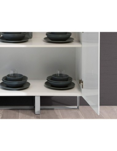 Aparador alto madera blanco y acero cromado