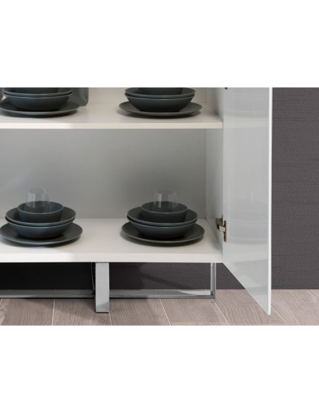 Aparador alto madera blanco y acero cromado