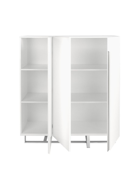 Aparador alto madera blanco y acero cromado