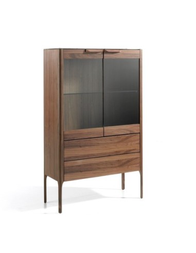 Aparador alto nogal con tapa de cristal...