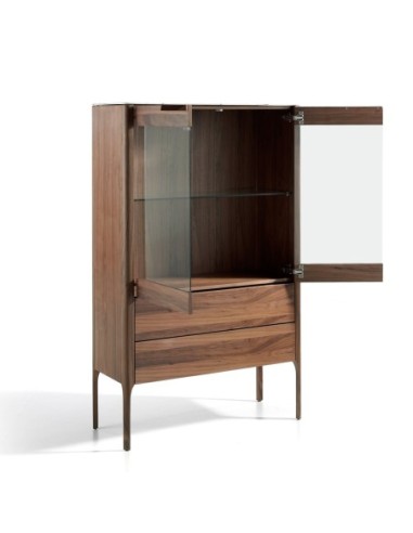 Aparador alto nogal con tapa de cristal...
