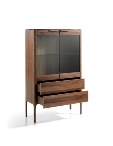 Aparador alto nogal con tapa de cristal...