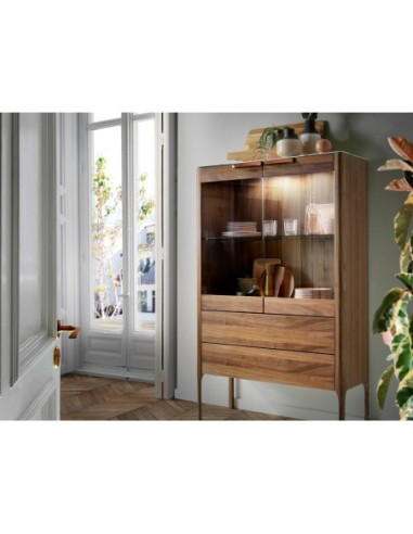 Aparador alto nogal con tapa de cristal...