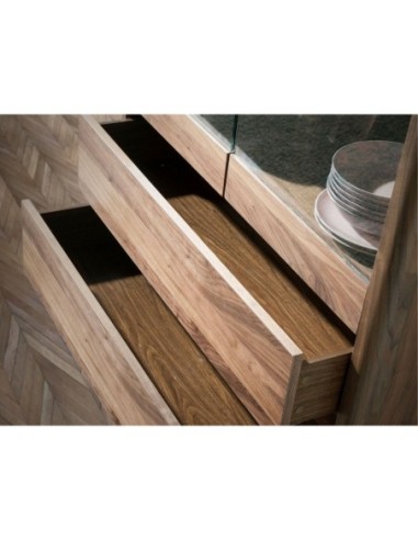 Aparador alto nogal con tapa de cristal...