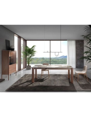 Aparador alto nogal con tapa de cristal...