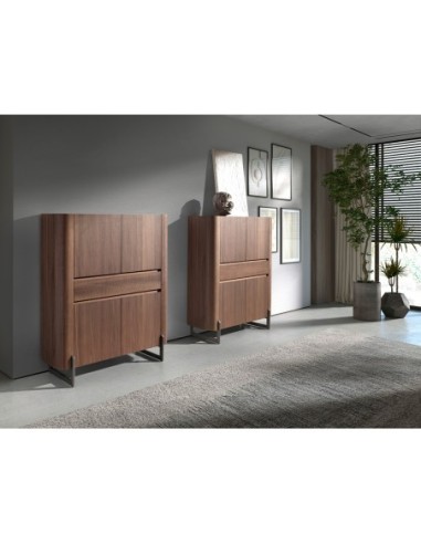 Aparador alto nogal y acero visón metal