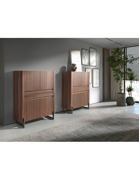 Aparador alto nogal y acero visón metal