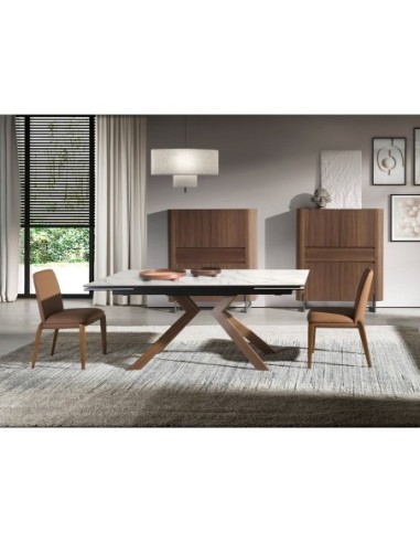 Aparador alto nogal y acero visón metal