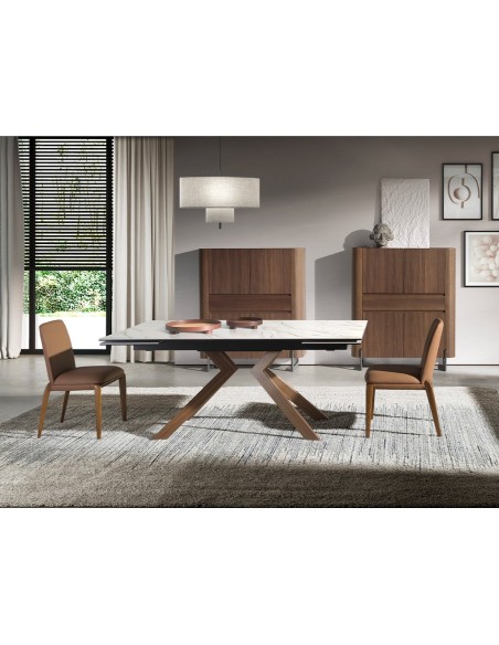 Aparador alto nogal y acero visón metal