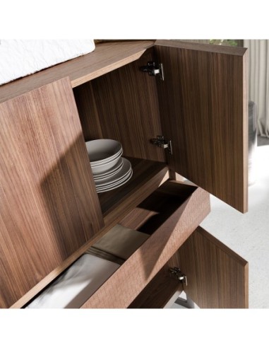 Aparador alto nogal y acero visón metal