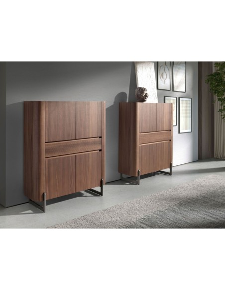 Aparador alto nogal y acero visón metal