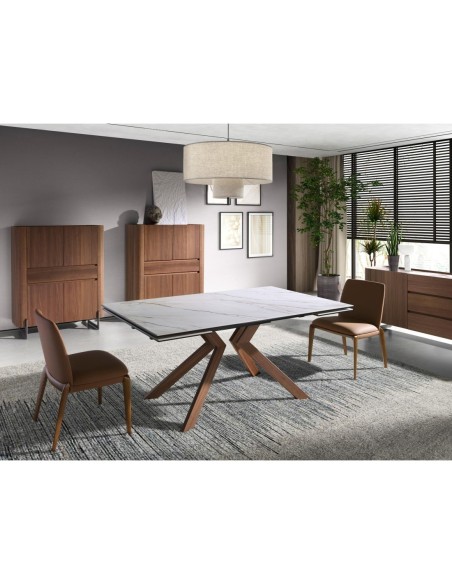 Aparador alto nogal y acero visón metal