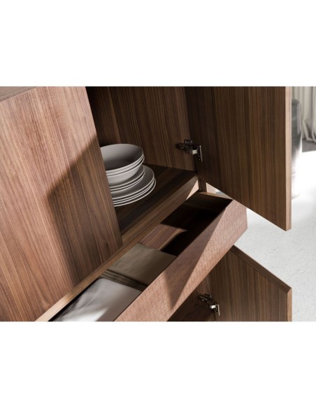 Aparador alto nogal y acero visón metal