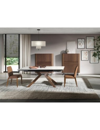 Aparador alto nogal y acero visón metal