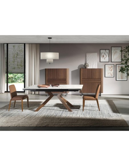 Aparador alto nogal y acero visón metal