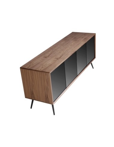 Aparador cristal negro efecto espejo, nogal y...