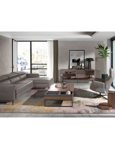 Aparador cristal negro efecto espejo, nogal y...