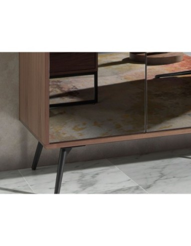 Aparador cristal negro efecto espejo, nogal y...