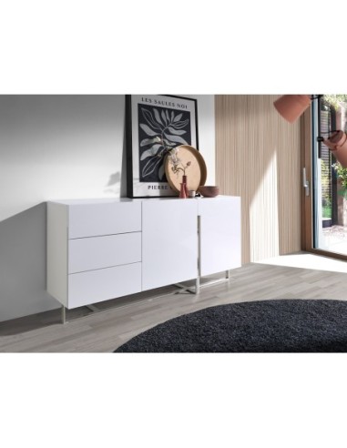 Aparador madera blanco y acero cromado