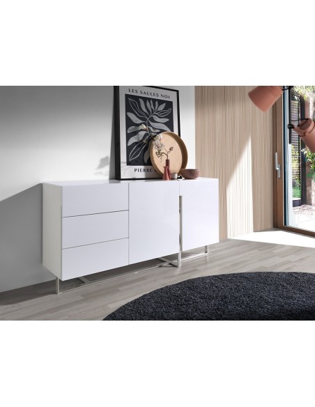 Aparador madera blanco y acero cromado