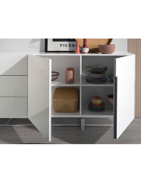 Aparador madera blanco y acero cromado