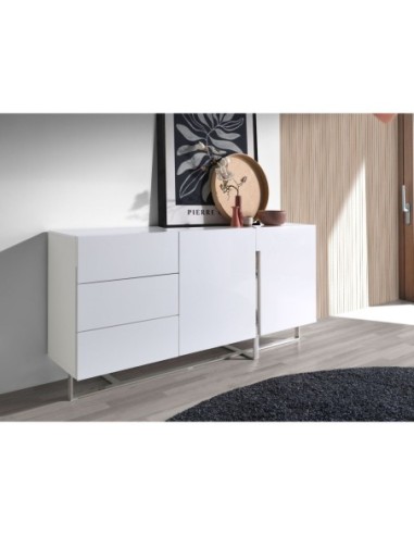 Aparador madera blanco y acero cromado