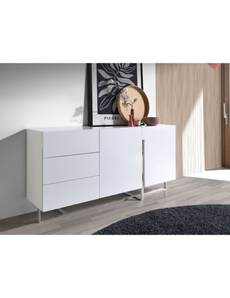 Aparador madera blanco y acero cromado