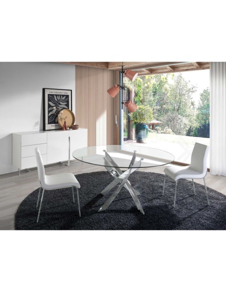 Aparador madera blanco y acero cromado